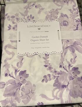 8532596 Pottery Barn Nwt Teen Loveshackfancy Garden Damask Organic King Sheet Set Purple