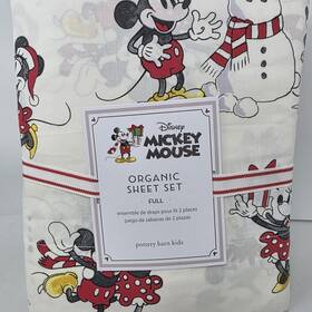 8967040 Pottery Barn Kids Disney Mickey Minnie Mouse Holiday Christmas Full Sheet Set