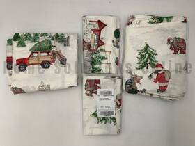 9339756 Pottery Barn Beary Christmas Holiday Town Percale Sheet Set Full #s4272 Ps