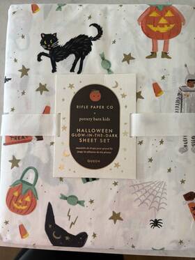 957-4901 Pottery Barn Rifle Paper Co. Halloween Glow-in-the-dark Sheet Set Queen New 957-4901 Pottery Barn Rifle Paper Co. Halloween Glow-in-the-dark Sheet Set Queen New