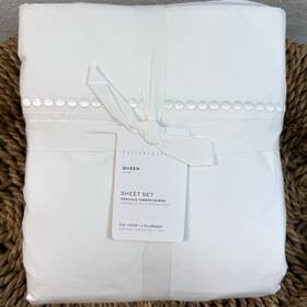 959349 Pottery Barn Pearl Organic Cotton Percale Sheet Set Queen White 400 Thread Count