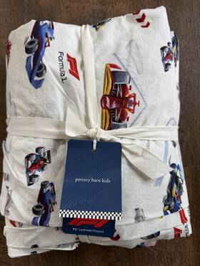 988883 Pottery Barn Kids Formula 1 Organic Queen Sheet Set New Cotton