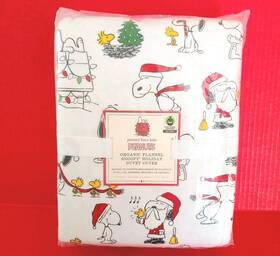 845870 Pottery Barn Kids New Peanuts Snoopy Holiday Organic Flannel Duvet Full Queen