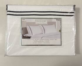 2404598 Premier Full Embroidered Sheet Set Black And White 4 Pc Super Soft
