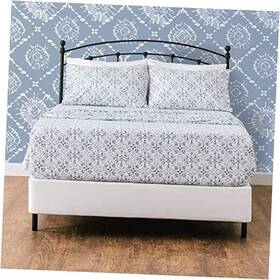 Purchasecorner 840195702040 Premium Printed Bed Sheet Set 4-piece - Soft Ceramic Queen Blue