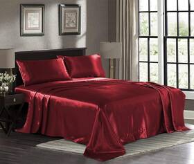 Pure Bedding 735632943400 Satin Sheets Full 4-piece Burgundy Hotel
