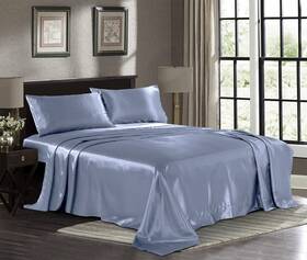 Pure Bedding 735632943493 Satin Sheets Full 4-piece Skyblue Hotel Luxury Silky Bed - Extra So