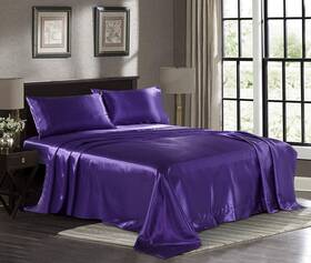 Pure Bedding 735632943615 Satin Sheets Queen 4-piece Purple Hotel Luxury Silky Bed - Extra So Pure Bedding 735632943615 Satin Sheets Queen 4-piece Purple Hotel Luxury Silky Bed - Extra So