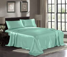 Pure Bedding 812096034056 Satin Sheets King 4-piece Turquoise Hotel Luxury Silky Bed - Extra