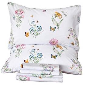 190821-egyptsheet-i-king Queens House Floral Size Sheet Sets - Flower Butterfly Print Pattern Egyptian King White