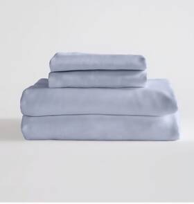 31262 Quince Nwot Queen Bamboo 4 Piece Sheet Set Light Blue Sheets Msrp 129