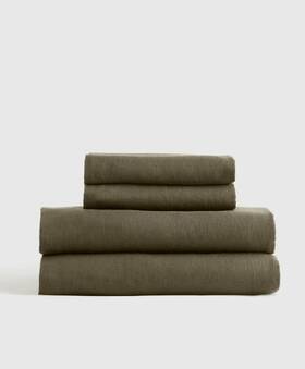 32361 Quince Nwt European Linen 4 Piece Sheet Set Queen Dusty Olive Flax Msrp 179.90