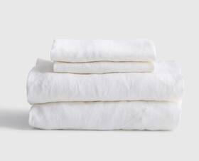 39344 Quince Nwt European Linen 4 Piece Queen Sheet Set White 100 % Flax Sheets