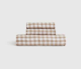 39499 Quince Nwt European Linen Fitted 3 Piece Sheet Set King Cafe Gingham Msrp 140 39499 Quince Nwt European Linen Fitted 3 Piece Sheet Set King Cafe Gingham Msrp 140