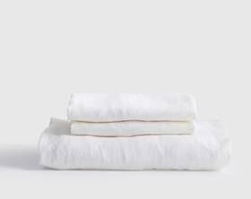 Quince 4890 Nwt European Linen Fitted 3 Piece Sheet Set Queen White Msrp 124 No Flat