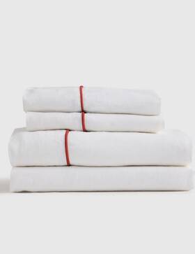 70369 Quince Nwot European Linen Piped Sheet Set 4 Piece Queen White Cherry