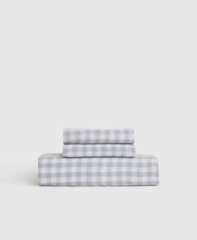 70530 Quince Nwt European Linen Fitted Sheet Set Cal King 3 Pc Blue Fog Gingham 150