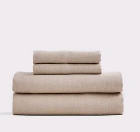 Quince 7883 Nwt European Linen Sheet Set 4 Piece Queen Sheets Toffee Msrp 184