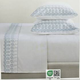 3504cs Rachel Ashwell Scalloped Embroidered Blue Eyelet Trim Full Sheet Set 100% Cotton