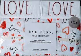 Rae Dunn 192598755544 Full Bed Sheet Set Valentines Love Anniversary Red Hearts Pink Xoxo