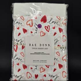 Rae Dunn 192598756978 Love Hearts 3 Pc. Twin Sheet Set Valentines Embroidered Pillowcase New