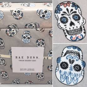 Rae Dunn 192598883841 3pc Halloween Sugar Skulls Twin Sheet Set Day Of The Dead Gray New Rae Dunn 192598883841 3pc Halloween Sugar Skulls Twin Sheet Set Day Of The Dead Gray New