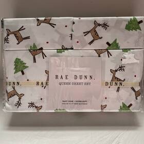 Rae Dunn 192598959270 Reindeer Christmas Holiday Queen Size Sheet Set New In Package White Rae Dunn 192598959270 Reindeer Christmas Holiday Queen Size Sheet Set New In Package White