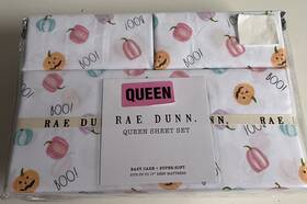Rae Dunn 729016715806 Pumpkin Pastel Jack O Lantern Boo Halloween Queen Size Sheet Set New