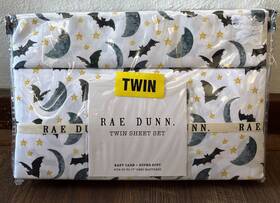 Rae Dunn 729016715851 Halloween Spooky Night Bats Moon Stars Pink Twin Sheet 3 Pc Set