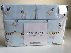 Rae Dunn 729016739239 4 Pc Halloween Queen Sheet Set Ghosts With Hats Boo Bats Blue