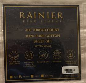 201-400tc Rainier Fine Linens 6083896 Queen 100% Cotton Sateen Cream Sheet Set