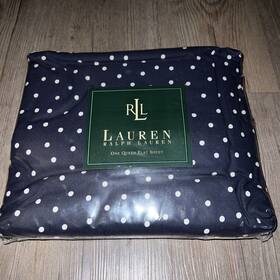 Ralph Lauren 028828014993 Queen Flat Sheet Navy Blue And White Polka Dot New Vintage Usa Made