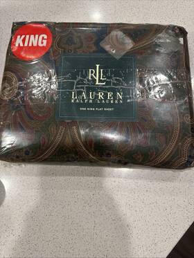 Ralph Lauren 028828016003 King Flat Sheet Brianna Paisley Blue Green