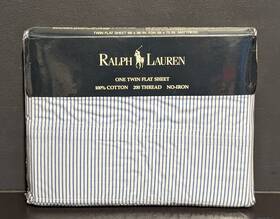 Ralph Lauren 028828129833 Vintage Cotton Twin Flat Sheet Greenwich Blue - New And Sealed