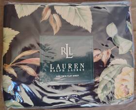 Ralph Lauren 028828180933 Charleston Black Floral Twin Flat Sheet Cotton 200 Thread Count