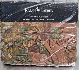 Ralph Lauren 028828389145 Vintage Flat Sheet King Ruffled Maura Pink - New Old Stock 1994
