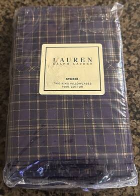 Ralph Lauren 028828419316 Studio Large Plaid Purple King Pillowcases New Cotton Rare