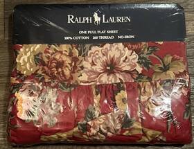 Ralph Lauren 028828520654 Vtg Danielle Floral Red Full Flat Sheet Ruffled Countrycore Cotton Ralph Lauren 028828520654 Vtg Danielle Floral Red Full Flat Sheet Ruffled Countrycore Cotton