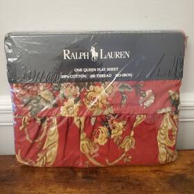 Ralph Lauren 028828520722 Vintage New Danielle Marseilles Queen Flat Sheet Ruffled Red Floral Ralph Lauren 028828520722 Vintage New Danielle Marseilles Queen Flat Sheet Ruffled Red Floral