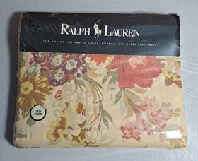 Ralph Lauren 028828632678 Kirsten Floral Neutral Queen Flat Sheet Vintage New