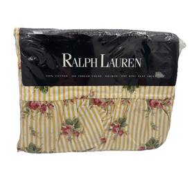Ralph Lauren 028828706782 Nos Vintage Sophie Yellow Floral Striped Ruffled King Flat Sheet Ralph Lauren 028828706782 Nos Vintage Sophie Yellow Floral Striped Ruffled King Flat Sheet