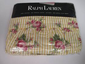 Ralph Lauren 028828706850 Rare Vintage Sophie Yellow Floral Ruffled Stripe Flat Sheet - Queen Ralph Lauren 028828706850 Rare Vintage Sophie Yellow Floral Ruffled Stripe Flat Sheet - Queen