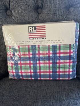 Ralph Lauren 028828713872 Kimball Queen Fitted Sheet Plaid Red Blue Green White New