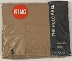 Ralph Lauren 028828883063 New Polo Pony King Flat Sheet Lt Brown Vicuna 100% Supima Cotton