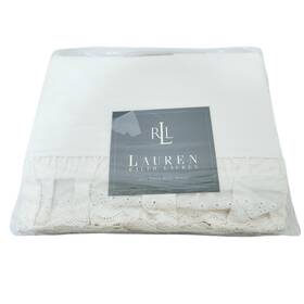 Ralph Lauren 028828958211 Flat Twin Sheet Bromley Linen Cream Color 100% Cotton Ruffle Eyelet