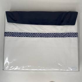 65077859001 Ralph Lauren New Parrot Cay Halsey Queen Flat Sheet 96 Inch X 108 White And Navy Blue