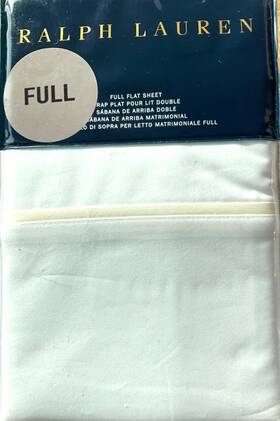 Ralph Lauren 886087123876 Palmer White With Cream Percale Cotton Full Flat Sheet Msrp 130