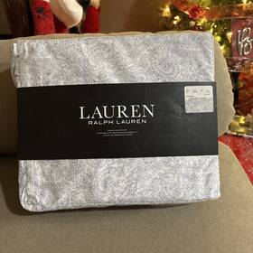 Ralph Lauren 886087267365 Queen Sheet Set Soma Paisley Indigo Blue 4pc White Farmhouse Chic