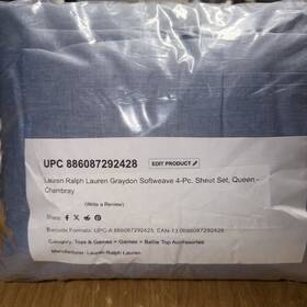 Ralph Lauren 886087292428 Chambray Graydon Softweave 4-pc. Sheet Set Us Queen