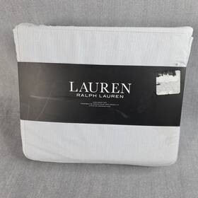 Ralph Lauren 886087337105 Luxury Queen Sheet Set Lenox Stripe Cotton Chambray Blue Farmhouse
